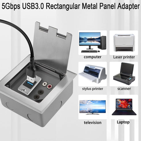 QIANRENON 5Gbps USB3.0 Rectangular Metal Panel Adapter, USB3.0 Female to Female Panel Mount Connector