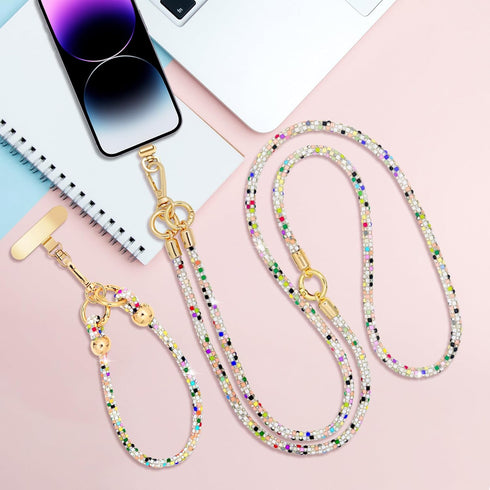 Layered Crystal Phone Crossbody & Wrist Lanyard - Anti-Theft Design for Women