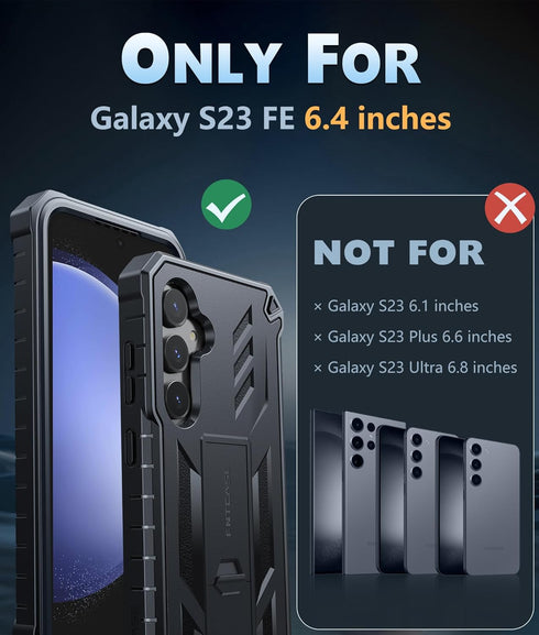 FNTCASE for Samsung Galaxy S23-FE Case: Military Grade Protective Hard Phone Case with Kickstand | Screen Protector | Shockproof TPU Full Protection Drop Proof Phone Cover for Galaxy S23 FE 5G Black
