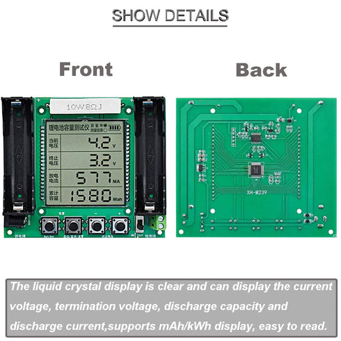 18650 Lithium Battery Capacity Tester XH M239 Capacity Tester Module High Accuracy MAh MWh Digital Measurement DC 5-12V Digital Display with DC Male Cable red and Black Cable