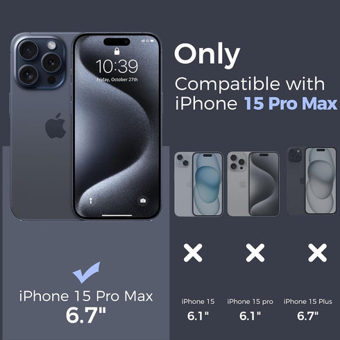 iPhone 15 Pro Max Case Waterproof, IP68 Waterproof Case for iPhone 15 Pro Max, iPhone 15 Pro Max Case with Kickstand, Impact Resistant TPU + PC Case, Suitable for Diving, Swimming, Hiking