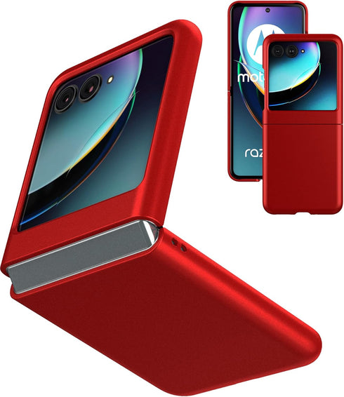 Foluu Slim Fit Case for Motorola Razr Plus 2023, Red Matte PC Cover + 1 Pack Soft TPU & Built-in Screen Protectors.