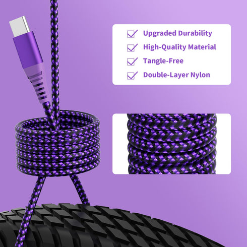 3Pack 60W USB C Charger Cable, Nylon Braided Type C to Type C Fast Charging Cable for TypeC Phones (3FT)