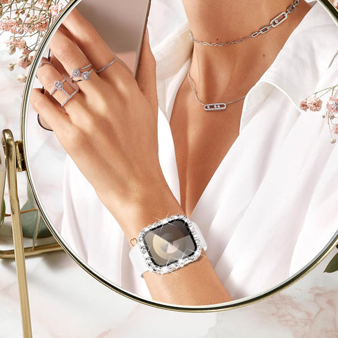 NewWays 2 in 1 Waterproof Bling Case 44mm for Apple Watch, Lace Full Glitter Diamond Rhinestone Bumper Cover