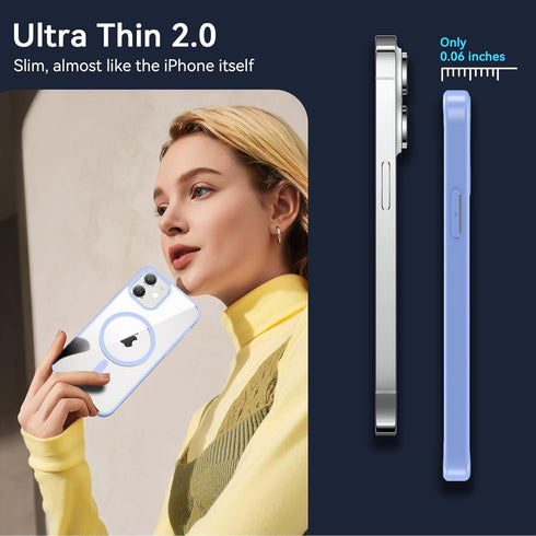 Fin2feel Shockproof Magnetic Case for iPhone 12/12 Pro with Screen Protector, MagSafe Compatible, Light Blue.