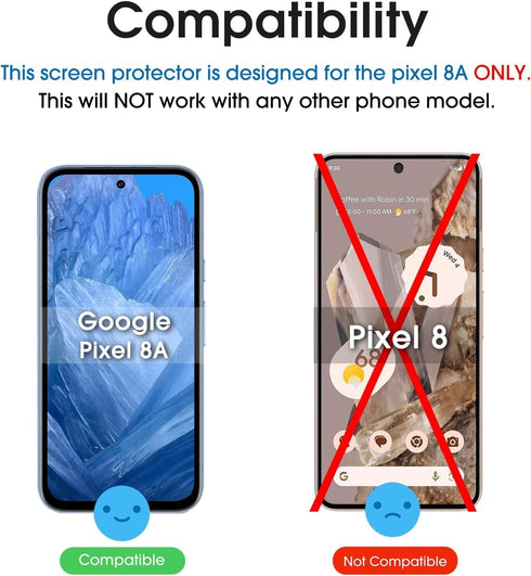 amFilm 3+1 Pack for Google Pixel 8A Screen Protector Tempered Glass, Ultrasonic Fingerprint Compatible, with Easy Installation Frame, Anti Scratch, Bubble Free, Case Friendly