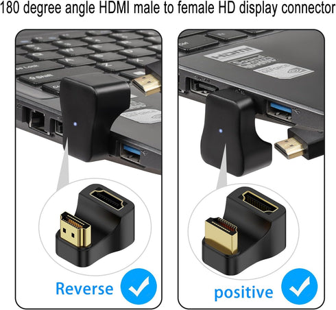 QIANRENON HDMI 2.1 U Shape Angle Display Adapter, 8K HDMI Male to Female 180° Connector for HDTV & Projector