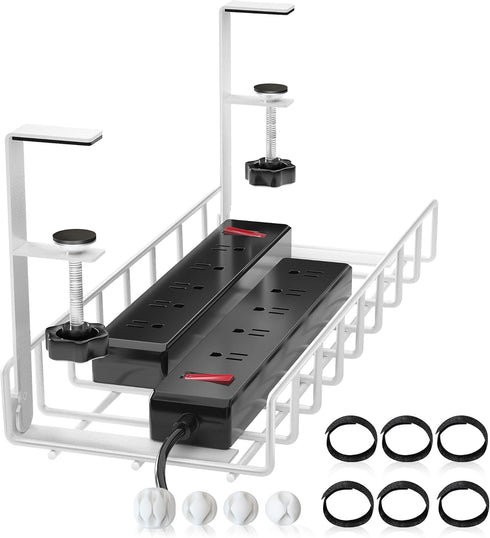Under Desk Cable Management Tray, Xpatee Upgraded Wire Management with Clamp for Computer Cable Rack, No Damage White