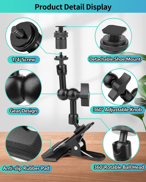 Super Clamp Camera Clamp Mount 5.5 Inches Magic Arm with 1/4" Thread, Articulating Arm with Clamp,Tripod Camera Mount Clip Clamp with Adjustable friction arm for DSLR Camera, Video Light