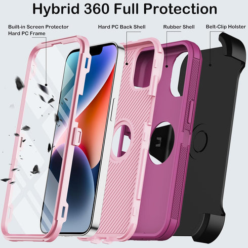 Shop iPhone 14 Plus Case (Burgundy) with Kickstand, Heavy Duty Shockproof Protection, Belt Clip Holster & Screen