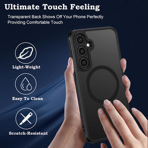 Magnetic Samsung S24 Case, Military Grade Protective Slim Translucent Matte Skin, Black