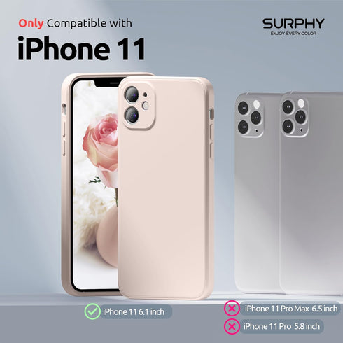 SURPHY Square Design for iPhone 11 Case with Camera Protection, Straight Edge Slim Design, Liquid Silicone Phone Case for iPhone 11 6.1 inches, Light Pink