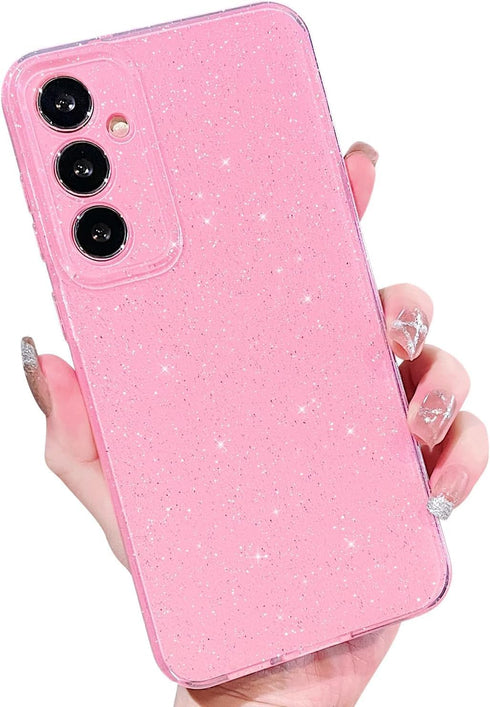 Compatible with Samsung Galaxy S23 FE Case, Cute Neon Bright Color Glitter Bling Thin Slim Shockproof Case, Pink
