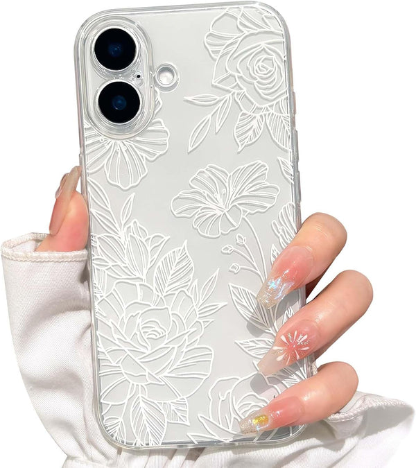 NITITOP Compatible with iPhone 16 Case Cute Clear Floral Flower Pattern for Girls