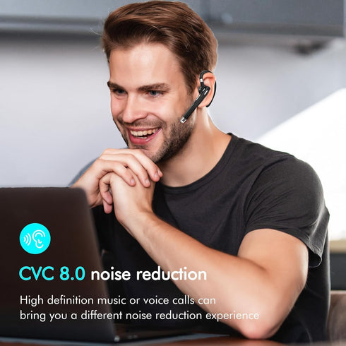 Bluetooth Single Wireless Headset, V5.3 Handsfree Earpiece with Microphone, USB-C Charge, Waterproof Earphones for