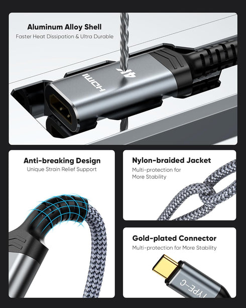 Highwings 4K@60Hz USB C to HDMI Adapter, Thunderbolt 3/4 Compatible for iPhone 15 Pro/Max, MacBook Pro