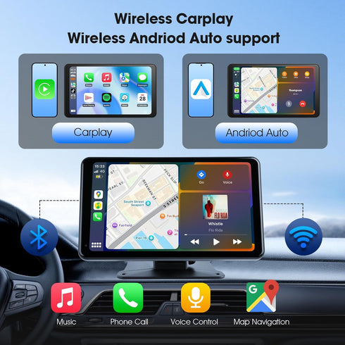 7" 7" Haudio Portable Wireless CarPlay & Android Auto Car Stereo with Backup Camera, HD Touch Screen, GPS, Voice