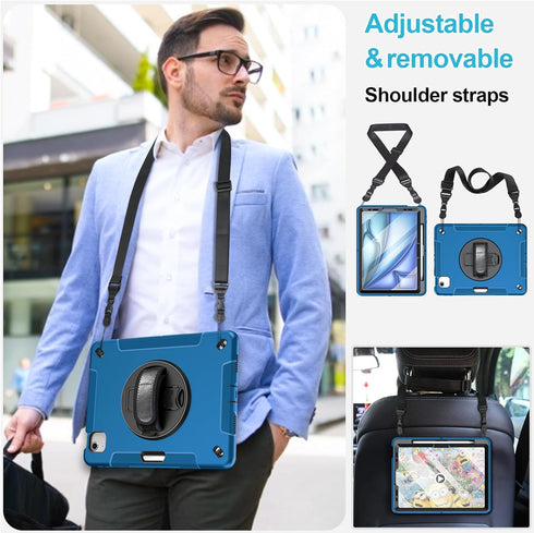 iPad Air Case for 6th/5th/4th Generation (2024/2022/2020) - Blue Cover with Screen Protector, Stand, Handle, Strap,