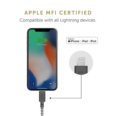 Native Union Belt Cable USB-C to Lightning 10ft, Ultra-Strong Reinforced Cable for iPhone 14, 13 and Earlier (Zebra)