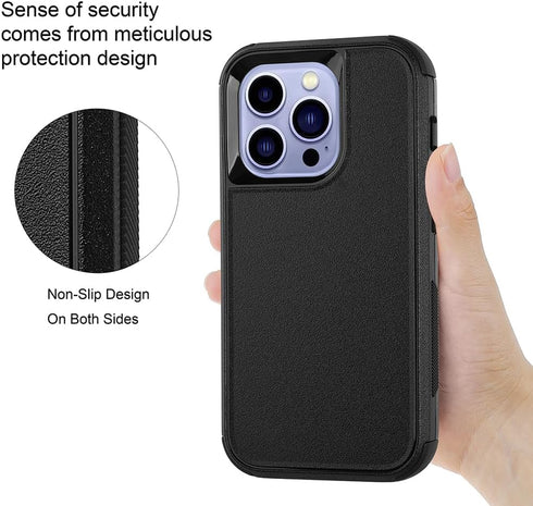 iPhone 14 Pro Max Case - Heavy Duty Shockproof Cover with Glass Screen & Camera Lens Protectors (Black)