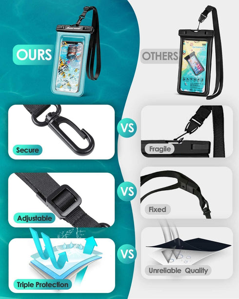 Hiearcool Waterproof Phone Pouch - 4 Pack Black & Clear, Large Dry Bag for iPhone & Travel Essentials.