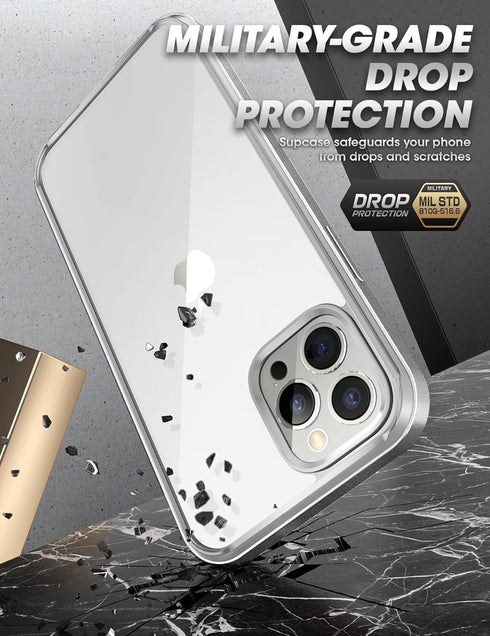 SUPCASE for iPhone 13 Pro Max Case, Clear Shockproof Protective Phone Case with Screen Protector, Silver