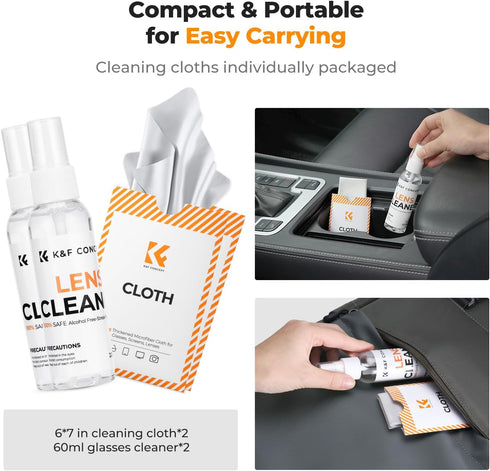 K&F CONCEPT 60ML x2 x2 Headset, Lens Cleaner Spray Kit | Glasses Cleaner + Microfiber Cleaning Cloth | Lens and Screen