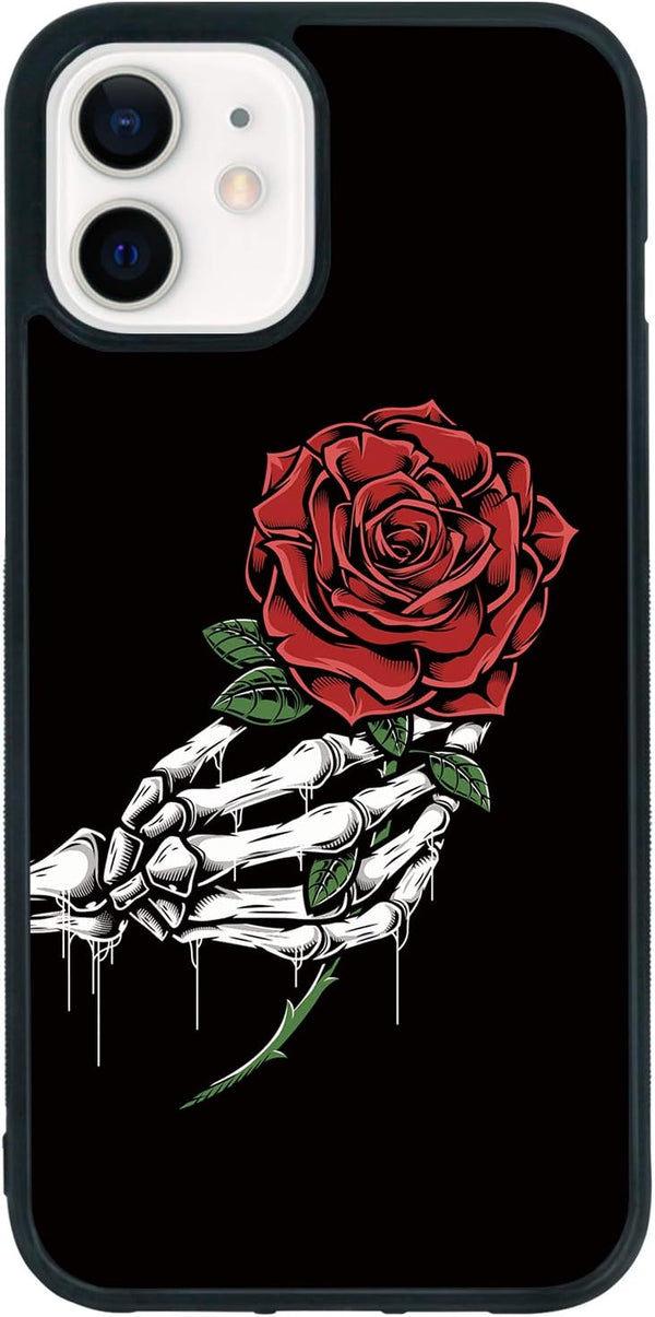 FANXI Gothic Rose Phone Case for iPhone 12/12 Pro - Shockproof TPU & Aluminum, Cute Red Rose Design for Men & Women.