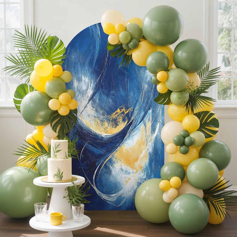 Jnbasdffb 6.6 Blue Yellow Abstract Wedding Arch Cover, Stretchy Spandex Arch Backdrop Stand Covers FT, Modern Oil