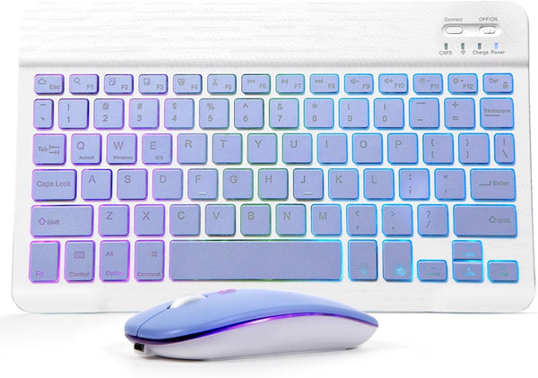 Bluetooth Keyboard and Mouse Combo for iPad, Rechargeable Wireless Keyboard & Mouse with 7-Color Backlit
