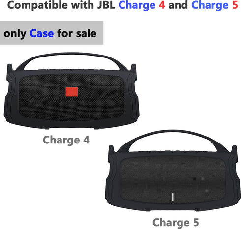 Silicone Cover Case for JBL Charge 4/Charge 5 Portable Bluetooth Speaker, Soft Skin Sleeve, Black