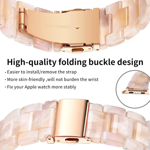 Bestig Compatible with Resin Apple Watch Band 38mm 40mm 41mm, Stainless Steel Buckle Waterproof Strap