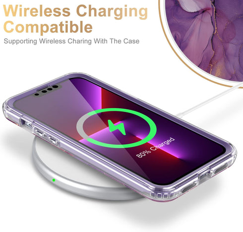 Esdot iPhone 13 Pro Case with Built-in Screen Protector, Military Grade Rugged Cover for Women, Glitter Purple Marble