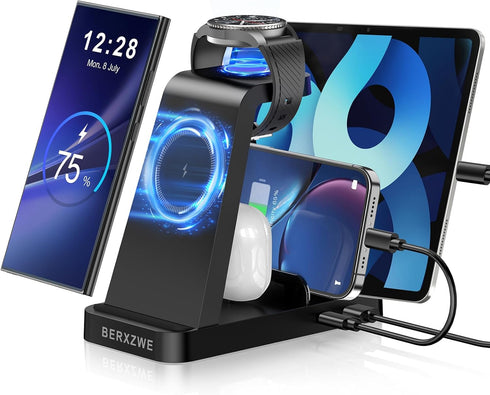 Wireless Charging Station for Samsung, 5 in 1 Wireless Charger Stand Dock for Multiple Devices, Fast Charging for Galaxy
