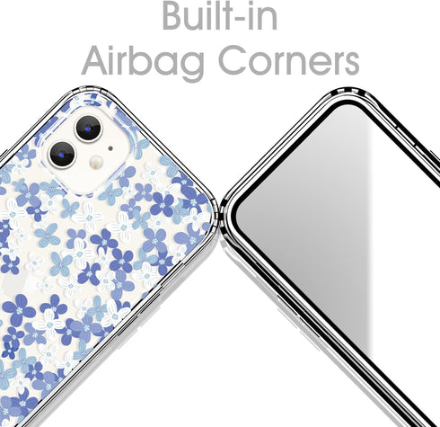 for iPhone 11 Case Clear 6.1 Inch with Floral Design, Cute Protective Slim TPU Cover + Shockproof Bumper for Women and Girls (Simple elegant Flowers/Blue)