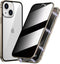 iPhone 15 Plus Privacy Case: Magnetic Titanium, Double-Sided Tempered Glass, Anti-Peep, Clear Back, Metal Frame.