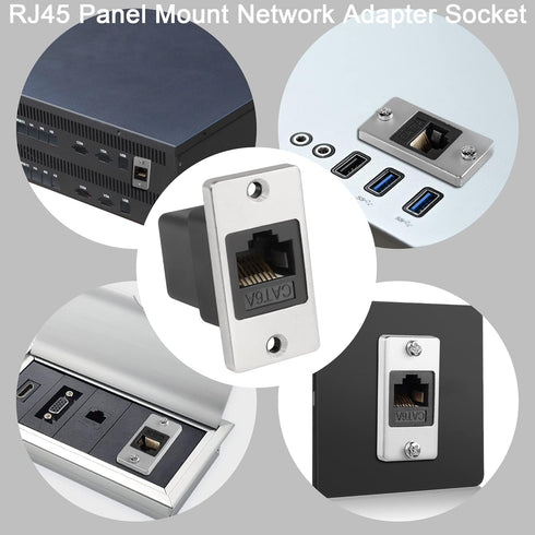 QIANRENON RJ45 Rectangular Panel Network Adapter, Cat6A RJ45 Female to Female, Mounting Network Shield Socket