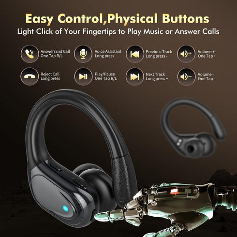 Wireless Earbuds Bluetooth Headphones with 80hrs Playback, Noise Canceling Mic with Earhooks for Sports, Black