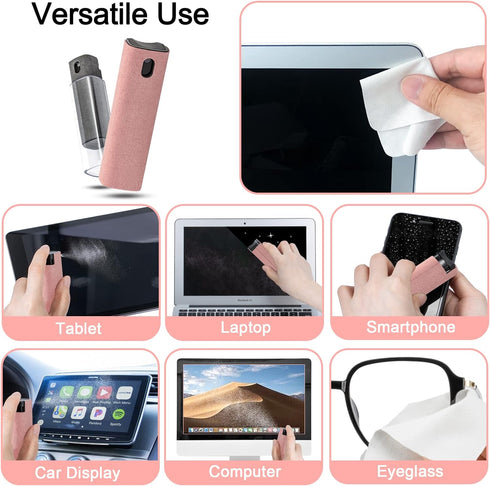 2 Pack Screen Cleaner Spray and Wipe for Laptop, Phone, Tablet, PC, Eyeglass, iPhone, iPad, Mac Pro - Grey and Pink