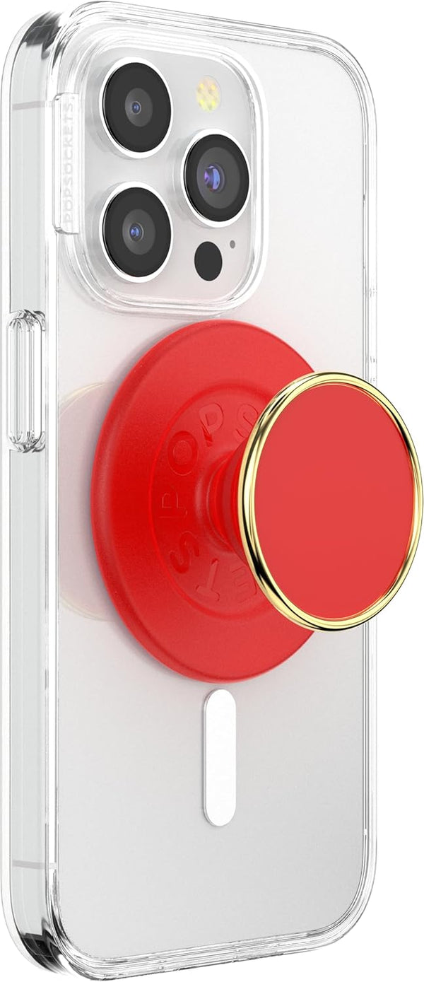 PopSockets Round Phone Grip with Adapter Ring, Compatible with MagSafe, Wireless Charging - Rosso