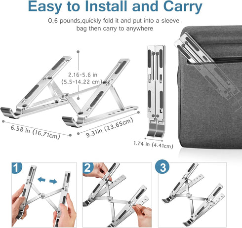 ivoler Laptop Stand, Adjustable Aluminum Riser Holder for 10-15.6” MacBook, iPad, HP, Dell, Lenovo - Silver