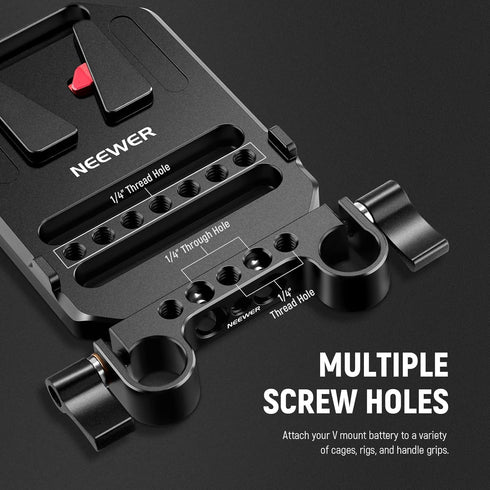 NEEWER V Mount Battery Plate, Dual 15mm Rod Clamps, Metal V Lock Battery Mounting Plate for Camera Rig Cage