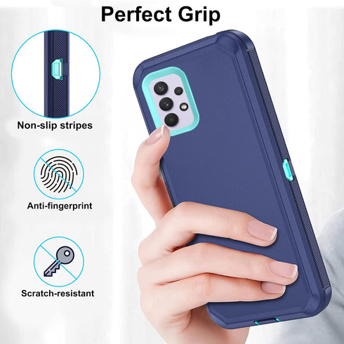 Asuwish Phone Case for Samsung Galaxy A32 4G, Blue Hybrid Rugged Cover with Tempered Glass Screen Protector