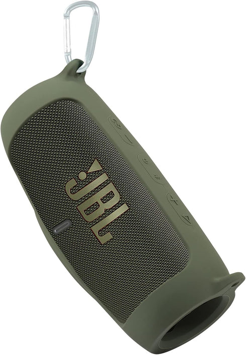 Waterproof Silicone Cover Case for JBL Charge 5 Bluetooth Speaker, Portable Travel Case with Carabiner (Green)