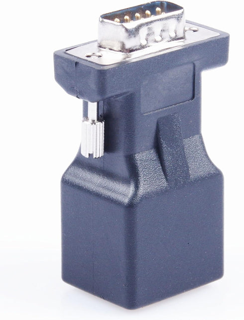 DB9 RS232 COM Male Port to RJ45 Female Connector, DB9 Serial Port Extender to LAN CAT5 CAT6 Ethernet Adapter