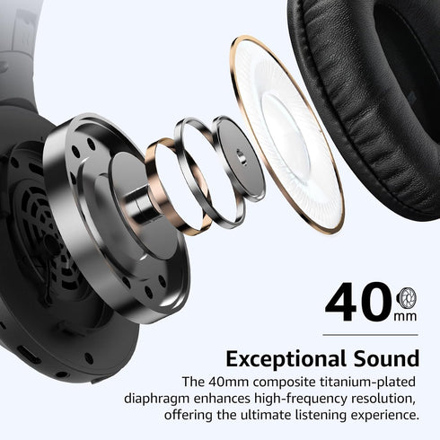 TOZO HA1 5.4 70H Headset, 32 Bluetooth Over Ear Headphones, Playtime with Mic, Foldable Wireless Deep Bass Stereo Sound
