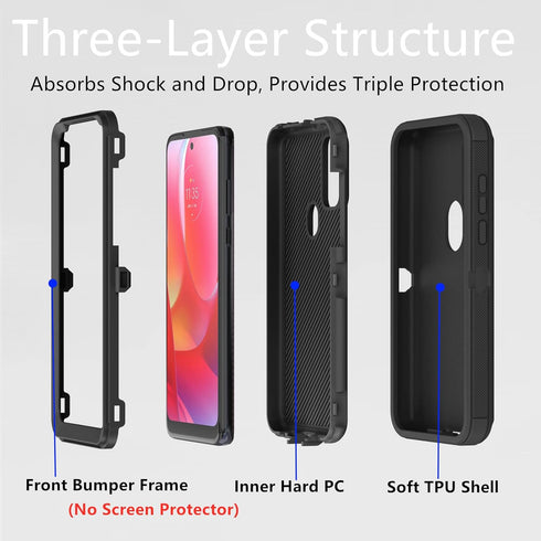 for Motorola Moto G Play 2023 Case, Heavy Duty Defender Case Shockproof Dustproof Protection 3 in 1 Rugged Phone Cover for Moto G Play 2023/ Moto G Power 2022 (Black)