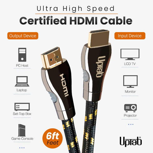 Certified HDMI Cable 6FT (HDMI 2.1 10K 8K) Ultra High Speed HDMI HDR 48Gbps eARC VRR Dolby Atmos Vision for PS5 Xbox