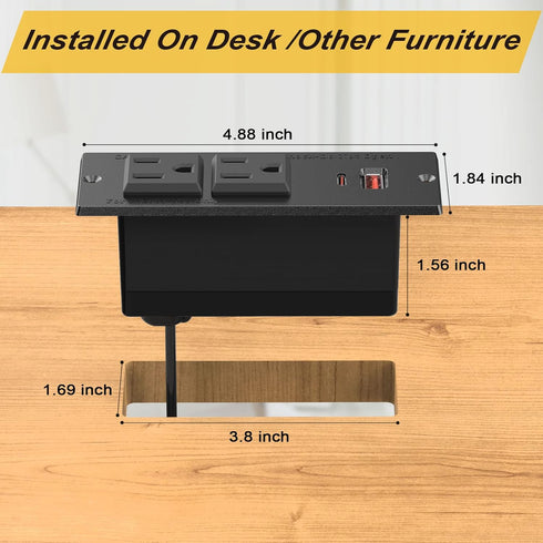 Recessed Power Strip USB C PD 20W - Desk Power Strip with USB Ports, Flat Plug, 6 FT Extension Cord for Nightstand