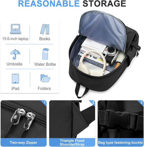 Lightweight Black College Backpack for Women and Men, Cute School Bag for Teens, Waterproof Casual Daypack
